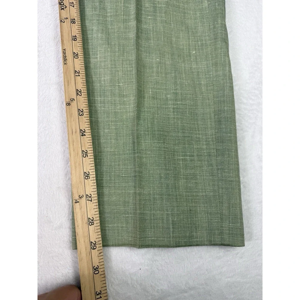6 East Dress Pants Size 34 Green Modern Fit Wool Silk Linen Made in Italy RARE